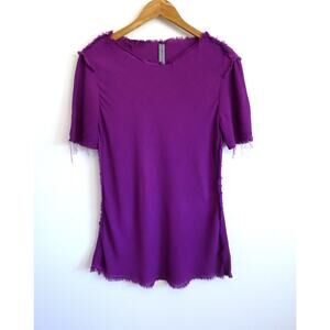 RAQUEL ALLEGRA Fringe Trim Raw Hem Rayon Blouse Top Fuchsia Garmentory 1 S $350